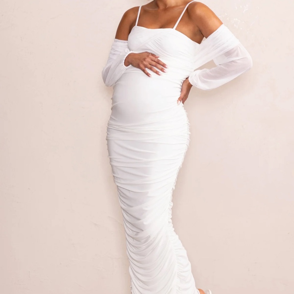 Club L London Announcement White Maternity Ruched Dress
